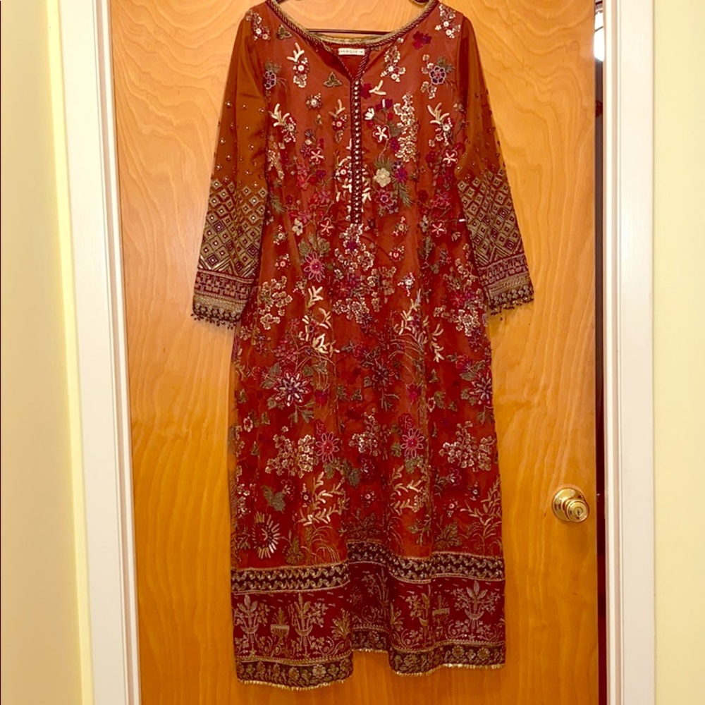 3- piece Rust Indian/Pakistani Shalwar Kameez